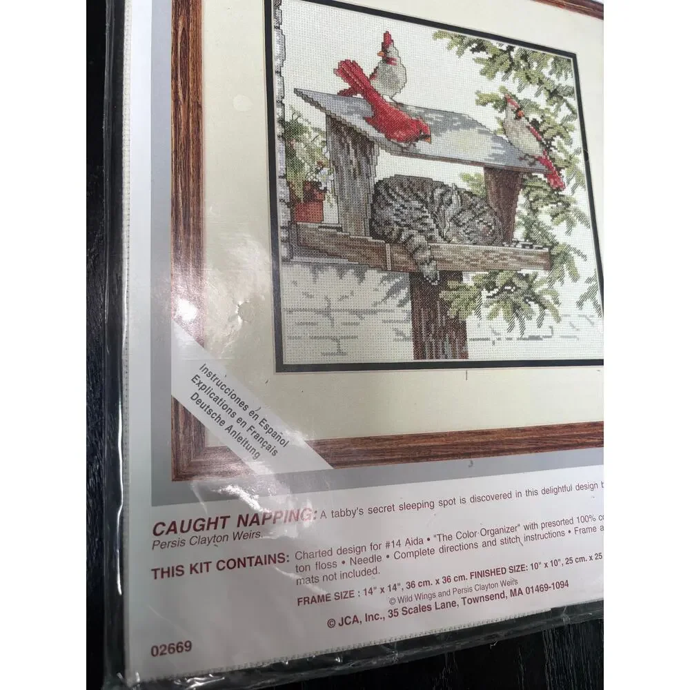 Vintage Craft Kit Counted Cross Stitch- Cardinal Cats- finished 10x10
